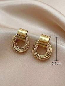 1pair Bridal Hollow Out Circle Earrings, Simple & Stylish Multi-Layered Wrap Stud Earrings For Women Party Halloween - Gold - View 2