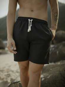 Men's Linen Shorts Premium Line With Drawstring Cool Fabric Comfortable Everyday And Leisure Summer End Of Year - Black - View 2