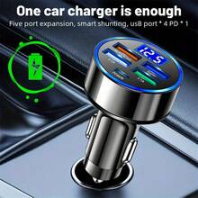 5 端口数字显示车载充电器，快速充电适配器兼容 /等点烟器 - 黑色 - 查看 7