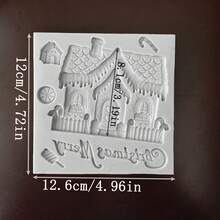 1 pieza Molde de silicona con forma de letra navideña y casa, herramienta para decorar pasteles con fondant, molde de silicona, molde para caramelos, magdalenas y chocolate, accesorios de cocina, herramienta de repostería - Gris Claro - Ver 2