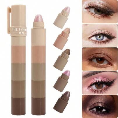 Lápiz de sombra de ojos de cinco en uno, no se mancha fácilmente los párpados, resaltador de gusano de seda, lápiz de sombra de ojos resistente al agua