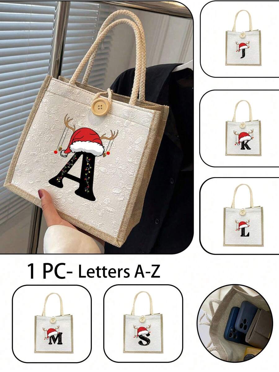 Túi tote in chữ đỏ chủ đề Giáng sinh, túi tote đa năng xách tay dành cho giáo viên, quà tặng cho nữ, quà tốt nghiệp, túi quà tặng họa tiết chữ cái, túi tote nữ dung tích lớn họa tiết chữ cái, túi tote in hình, túi mua sắm tái sử dụng, phù hợp cho sử dụng hàng ngày, kỳ nghỉ, đi làm và du lịch. - Nhiều màu - Xem 1