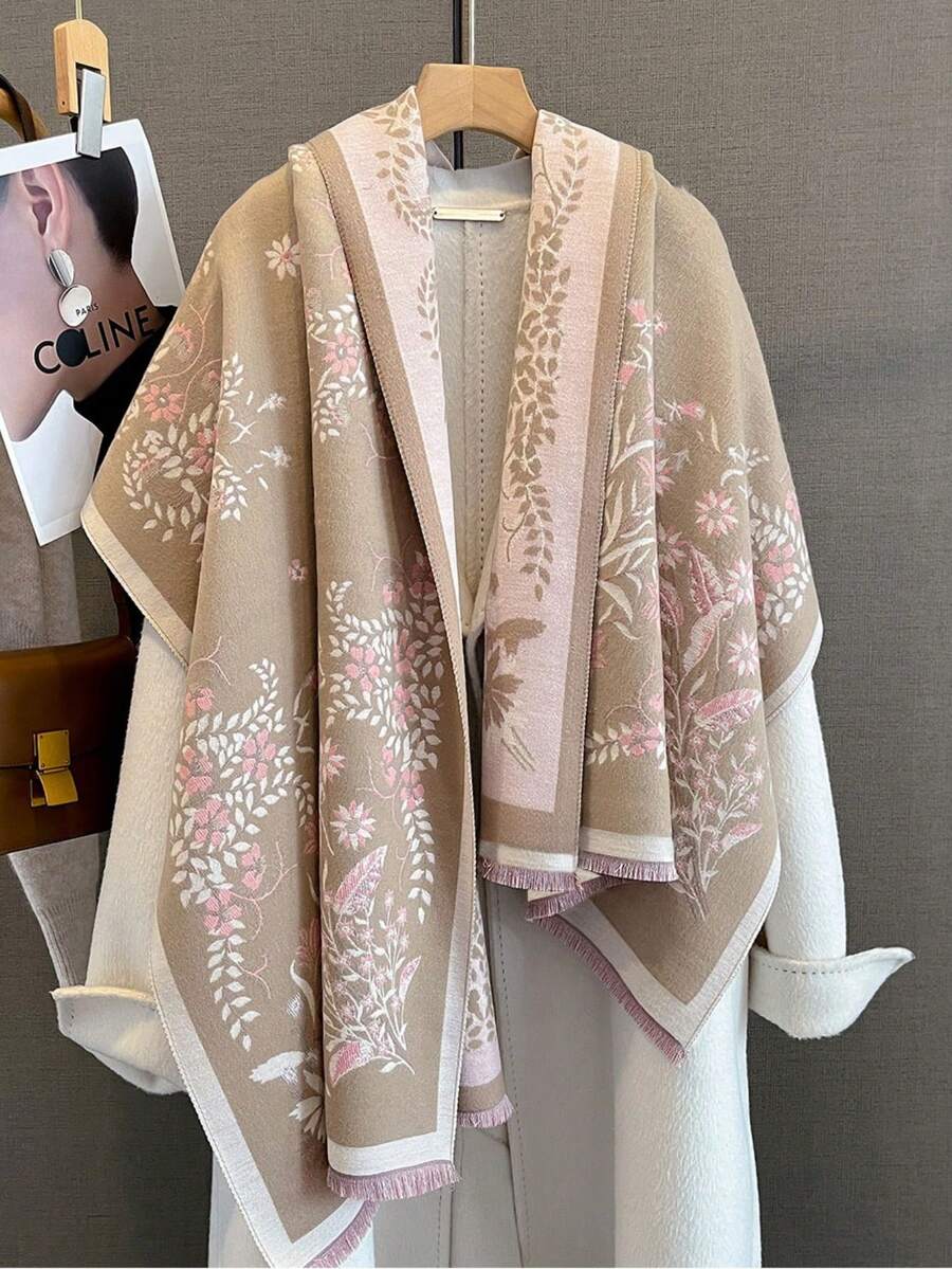 1pc Women Reversible Scarf, Thick & Warm Dual-Use Shawl/Wrap, Suitable For Air-Conditioned Rooms, Versatile For Daily Wear In Winter For Dress - Beige - View 1