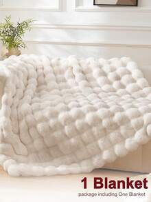 1 件超柔软仿兔毛毯，温暖舒适，可机洗，四季毛绒，盖毯、大号和特大号尺寸，多功能午睡毯，适用于办公室、卧室、沙发、旅行，双面可用，冬季装饰 - 白色 - 查看 3