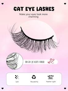 Asiteo 7 Pairs Half-Eye Short False Eyelashes, Natural & Delicate, Faux Mink, Cat Eye Style, Like Lash Extensions, Curled & Soft - Nửa lông mi - Xem 2
