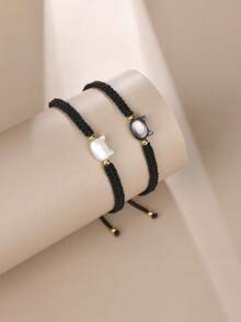 2 件手工编织手链，带黑猫吊坠，适合情侣和最好的朋友礼物 - 黑與白 - 查看 5