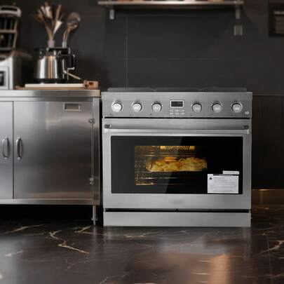 Gas Range Oven, 35.9 Inches Width, Freestanding Stainless Steel Stove And Oven With 6 Sealed Cooktop Burners, Easy Reach Racks, Halogen Light, 6.0 Cu. Ft. Capacity, For Apartment, Home, Kitchen
