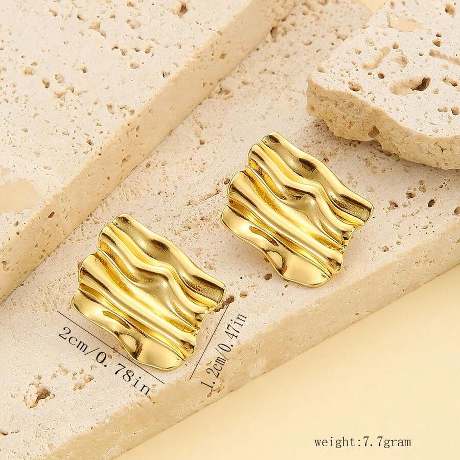 Pendientes personalizados creativos, serie de estilos de corazón, tornillo y cuadrado geométrico chapados en oro de acero inoxidable