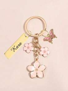 1个定制金属樱花蝴蝶结钥匙扣，轻巧优雅的樱花设计，带吊牌，适用于包包、车钥匙，情侣及节日礼物，个性化礼品