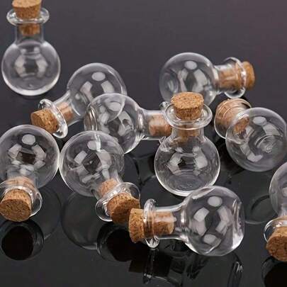 20/10 piezas Botellas de vidrio decorativas mini - Lindos tarros de vidrio con tapones de corcho suave, botellas de deseos redondas, colgantes de botellas de vidrio, botellas de perfume mini, botellas de deriva decorativas en miniatura, adecuadas para manualidades DIY, recuerdos de boda, decoración del hogar, souvenirs de fiesta