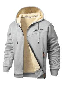 1 Stück Herren leicht graue einfache Reißverschlusstaschen Kapuzen-Sweatjacke mit Kordelzug, wärmeisoliert, Lässig Fleece-Futter, Herbst Winter