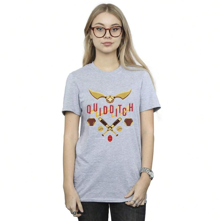 Harry Potter Womens/Ladies Quidditch Golden Snitch Cotton Boyfriend TShirt (Sports Grey) - Grey - View 1