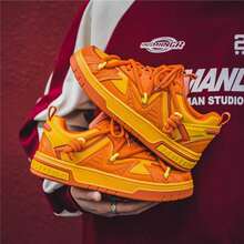 Versatile Retro Casual Student Sports Shoes For Men, Color Block Lace-Up Sneakers, Orange Skate Shoes, A Pair Of Fresh Color Shoes Suitable As Christmas Gift - Orange - View 5