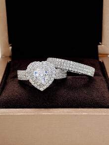 2 PC/Set Elegant Cubic Zirconia Ring For Women For Valentine's Day Gift Wedding Anniversary Party Jewelry