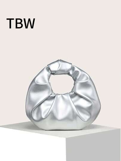 女士云褶手提包，纯色，结饰时尚，适合外出。