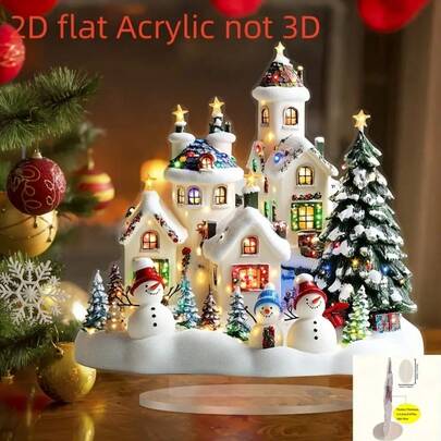 2D Flat 1pc Winter Snowman House Acrylic Decor, Modern Boho Aesthetic, Acrylic Stand, Multifunctional Desktop Decoration, Waterproof, Scratch-Resistant, Suitable For Home, Office, Cafe Display, New Year Theme