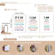 3 件/套帆布挂件，[没关系，我可以，3 张正能量语录海报或帆布印刷品，正能量语录海报，儿童教室励志墙贴，极简主义墙面装饰] 帆布墙艺术，时髦女孩艺术，励志语录艺术，家居装饰， - 彩色 - 查看 17