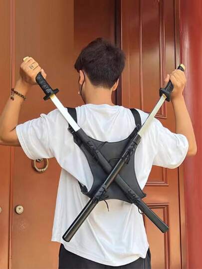 1 pezzo Cintura regolabile in pelle PU a doppia spada, accessorio per costume medievale rinascimentale da cavaliere, guerriero vichingo