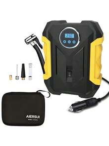 CARSUN Portable Tire Inflator Air Compressor, 150 PSI Cordless Air Pump, 12V DC Car Plug, Fast Inflation & Auto Shut-Off, LED Light, Smart Tire Pump For Cars, Bikes, Motorcycles, And Balls - Yellow - View 13
