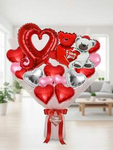 16pcs/Set Valentine's Day Party Decorative Balloons, Suitable For Creating Valentine's Day Bouquets (This Set Only Includes Balloons, No Other Accessories) Mini Hugging Bear/Koala/Couple Bear/Heart-Linked Balloons, 18-Inch Red/Pink/Rose Gold Heart-Shaped Foil Balloons, 10-Inch Red/Pink/Silver Heart-Shaped Foil Balloons, Suitable For Valentine's Day Surprise Gifts, Decorations, Proposals, Engagements - Multicolor - View 5