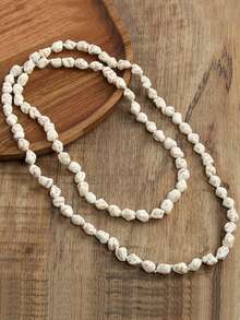 1 pieza Collar largo de dos capas hecho a mano con cuentas de turquesa estilo bohemio vintage, regalo y uso diario