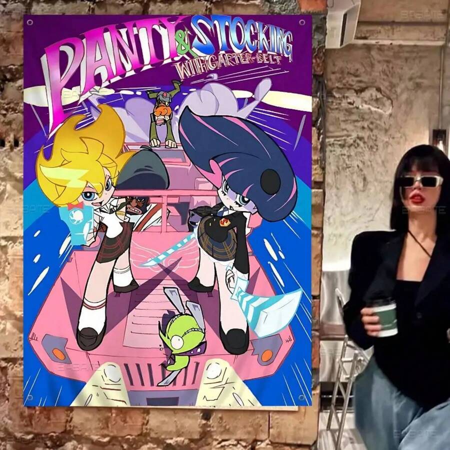 Anime Panty And Stocking With Garterbelt Colorful Flag Wall Hanging Bohemian Wall Banner Mandala Indoor Art Decor - Nhiều màu - Xem 1