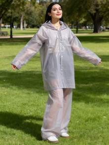 2 Stücke/Set dicke graue Erwachsenen Wasserdichte Regenjacke & Hose, Kapuzen Regenanzug für den ganzen Körper, tragbare Outdoor Wasserdichte Jacke, Langarm Jumpsuit Regenkleidung für Erwachsene, Radfahren, Wandern