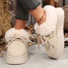 Slippers For Women Fall Winter Warm Faux Fur Lined Ankle Boots Indoor Outdoor House Shoes Cotton Fuzzy Bedroom Slippers - 白色 - 查看 9