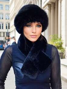 1 Set Of Hat + Scarf, Winter Scarf & Mongolian Fur Hat, Warm Fleece Hat For Women, Windproof & Thick, Fashionable Ear Protection For Dress - Nhiều màu - Xem 8