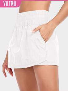 VUTRU Short de tennis tissé pour femme avec deux poches, effet amincissant jupe de tennis taille haute
