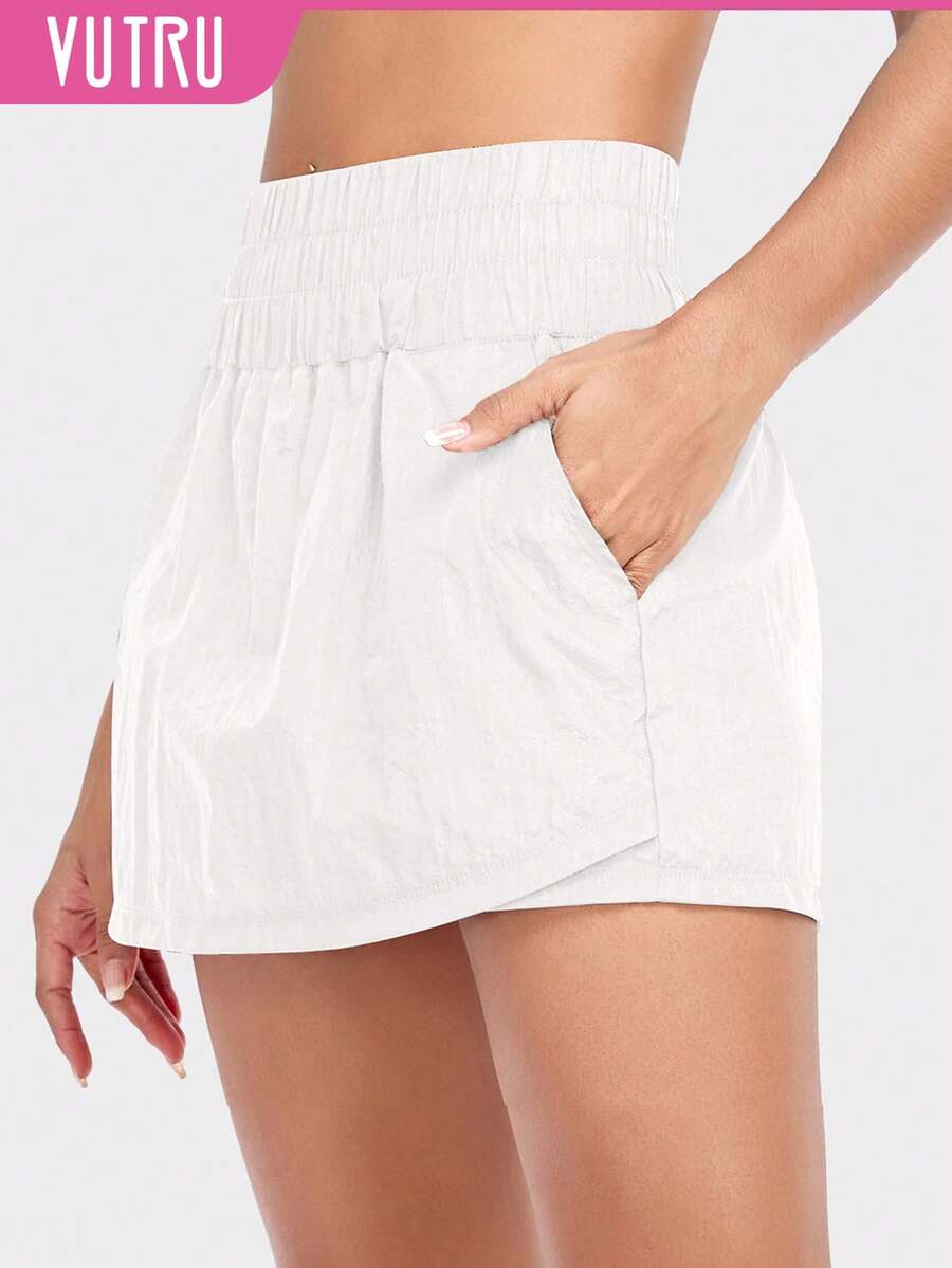 VUTRU Short de tennis tissé pour femme avec deux poches, effet amincissant jupe de tennis taille haute