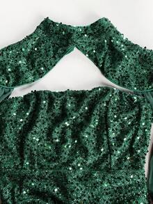 Romagic Sequined Elegant Evening Dress Strapless Backless Long Flowing Sleeves Party Party Prom Gown Halter Detachable Shawl