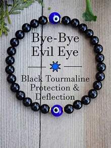 Men Bracelet Evil's Eye Black Tourmaline Empathy Protection Aura Shield Absorb Negative Energy Bracelet Crystal Healing Stress Relief Bracelet