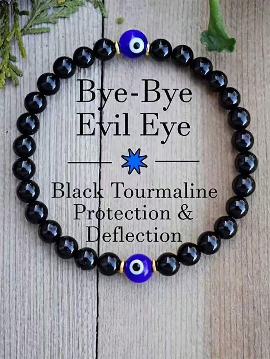 Men Bracelet Evil's Eye Black Tourmaline Empathy Protection Aura Shield Absorb Negative Energy Bracelet Crystal Healing Stress Relief Bracelet