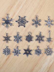 14/28pcs Christmas Snowflake Charms, Assorted Alloy Snowflake Charms For Jewelry Making, Fashionable Winter Holiday Craft Decorations, Ideal For DIY Necklaces, Bracelets & Gift Giving, Christmas Decorations