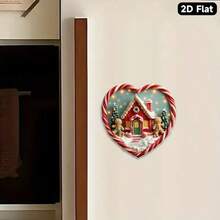 1pc Heart-Shaped Christmas Magnet With Candy Cane Frame And Gingerbread House Center - Red & White Acrylic Refrigerator Decor, 2D Flat Holiday Decoration With Golden Bow And Snowy Roof - Fridge Or Tabletop Decor, New Year Home Gift, Gingerbread Man And Candy Cane Design, Holiday Cottage Style Accent, Suitable For Christmas Tree Or Tabletop Display, Durable Acrylic Material, 2D Flat