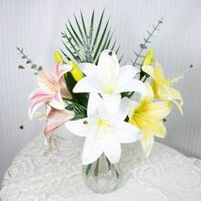 半朵仿真百合花，逼真装饰，适用于卧室、客厅、梳妆台、人造植物、百合花、家居装饰、桌面装饰、插花、人造花、人造装饰、塑料花、庭院装饰、婚礼装饰、花束、仿真花 - 彩色 - 查看 11