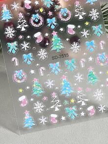 3 pezzi Adesivi per unghie natalizi 5D a gradiente, con fiocchi di neve, alberi di Natale, alci, palline di cristallo, luci colorate e neve, design carino ed elegante in stile Y2K per Natale e Capodanno, decorazioni per unghie autoadesive, gel polish, decalcomanie