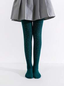 4 pares de mallas/leggings de niña con rayas verticales sólidas y brillantes de rhinestone, estilo elegante y de princesa para uso diario y festivo - Multicolor - Ver 10