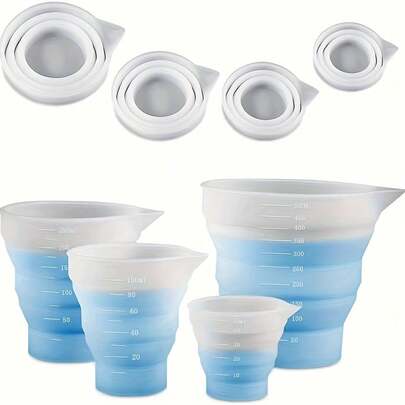 Silicone Resin Measuring Cup Set - Foldable Mixing Cups With Markings, For Candle Making, Jewelry Making - Durable Silicone Material, Easy To Clean - 50ML/100ML/250ML/500ML