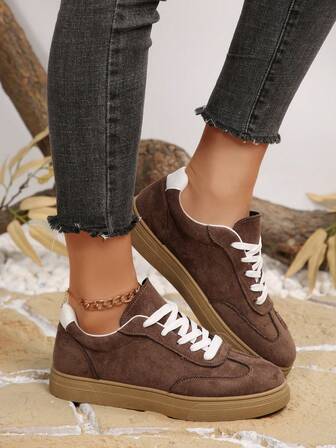 Women's Thick Sole Comfortable Soft Bottom Breathable Lace-Up Casual Sports Shoes, Outdoor Running Indoor Workout Ladies Sneakers Skate Shoes