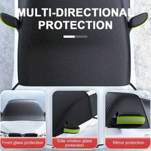 磁性汽车挡风玻璃罩，磁性 + 固定带汽车挡风玻璃雪罩，牛津布材质，防冻保护器，防风带，镜套，防雪冰霜，反光警告安全条，防紫外线和防晒，适用于大多数汽车，易于安装，冬季汽车配件 - 黑色 - 查看 6