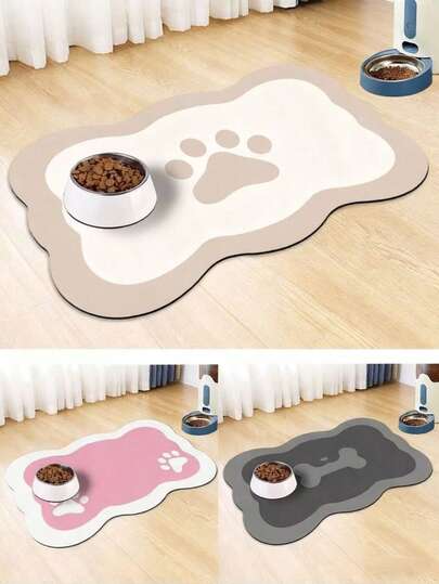 1 件独家原装宠物喂食垫，防滑防水易清洁排水垫，适用于猫狗，白色/粉色/灰色，宠物食品垫，碗碟干燥垫，门垫，家居装饰，厨房装饰，卧室装饰，送给宠物爱好者的完美礼物，适合所有宠物尺寸，小型犬，大型犬，小猫，狗床 - 适用于厨房、餐厅、台面、酒吧、客厅、浴室，多功能，带防水橡胶底，柔软且易于存放