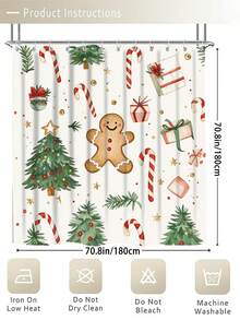 1/3/4pcs Wite Gingerbread For Man Christmas Tree Crutch Candy Shower Curtain Bathroom Set, Waterproof And Wear-Resistant Accessories,With 12 Hooks - Includes Toilet Seat Cover, Bath Mats, And Rugs - Non-Slip Polyester Fabric - Washable - Perfect For Holiday Decor,Home/Bedroom/House/Western Decor, - Multicolor - View 9