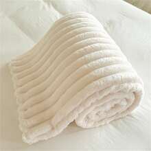 1pc White Soft Warm Fleece Blanket, Suitable For Bed, Office Nap, Air Conditioning, Bedsheet - Creamy White - View 8