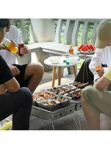 折叠式木炭烧烤炉、便携式露营烧烤炉、紧凑型迷你篝火木炭燃气烧烤炉架不锈钢扩展烧烤炉套装带集成烟熏器、便携式可折叠木炭烧烤炉，适合户外家庭聚会、户外烹饪必需品 | 现代烧烤设计 | 耐用结构、烧烤炉配件