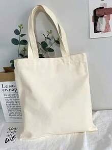 5pcs-3pcs-1pc Blank Canvas Tote Bags, Reusable Fashionable Multi-Functional Shopping Bags, Annual Meeting Gift Bags, DIY Design, Simple And Elegant, Bridesmaid Wedding Gift Bags, Student, Back To School And Teacher Bags, Perfect For Gift Promotion, Giveaways, Trade Shows And More. - White - View 3