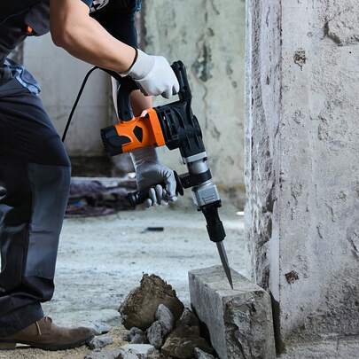 Martillo de demolición  , triturador de hormigón, martillo eléctrico de 1400 W, 2 brocas de cincel,color naranja