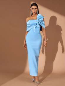 Sparkling Patchwork Star Party Elegant Sexy High Slit Embroidered Ruffle/Ruffle Hem Wedding Dress - Blue - View 1