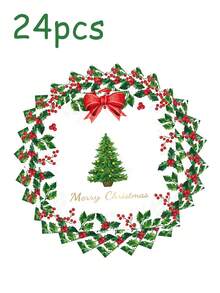 24 件 13*13 英寸/33*33 厘米圣诞树和浆果图案一次性纸巾，适合圣诞派对庆祝活动，圣诞快乐促销 - 彩色 - 查看 6